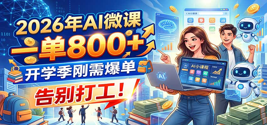2026年AI微课，一单800+，开学季刚需爆单，告别打工！|一人科技OPC聚合软件