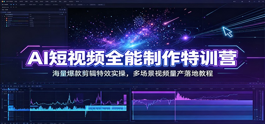AI短视频全能制作特训营：海量爆款剪辑特效实操，多场景视频量产落地教程|一人科技OPC聚合软件