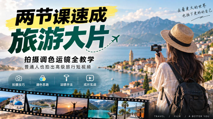 两节课速成旅游大片｜拍摄调色运镜全教学，普通人也拍出高级旅行短视频|一人科技OPC聚合软件