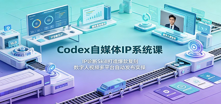 Codex自媒体IP系统课：IP诊断Skill打造爆款复刻，数字人视频多平台自动发布实操|一人科技OPC聚合软件