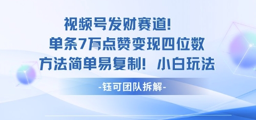 视频号发财赛道单条7W点赞变现四位数方法简单易复制小白玩法|HOOK协议网