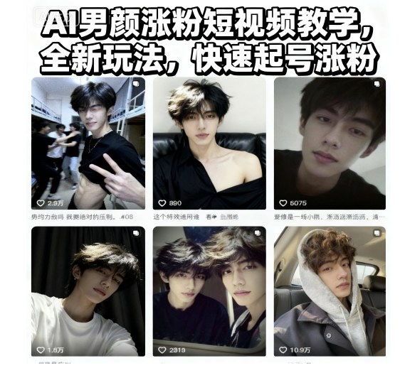 AI男颜涨粉短视频教学，全新玩法，快速起号涨粉|HOOK协议网
