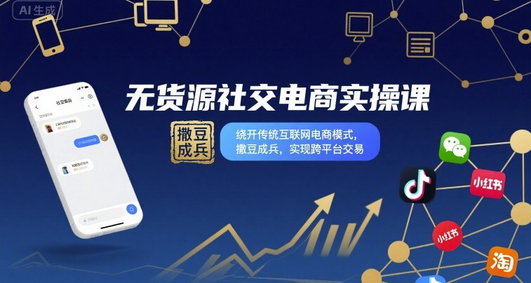 无货源社交电商实操课，绕开传统互联网电商模式，撒豆成兵，实现跨平台交易|HOOK协议网