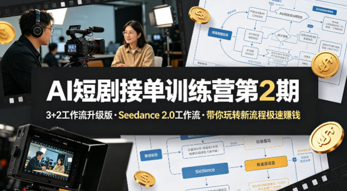 AI短剧接单训练营第2期，3+2工作流升级版，Seedance 2.0工作流，带你玩转新流程极速賺钱|协议软件打粉软件