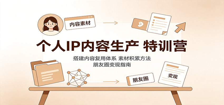 个人IP内容生产特训营：搭建内容复用体系，素材积累方法，朋友圈变现指南|一人科技OPC聚合软件