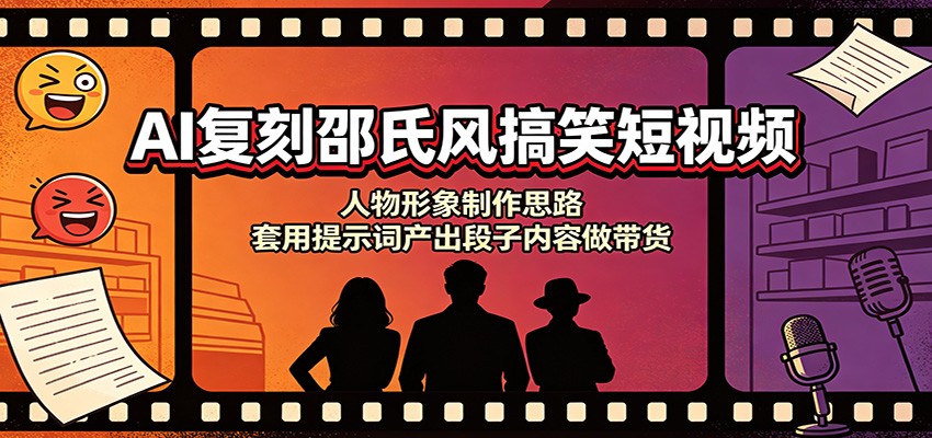 AI复刻邵氏风搞笑短视频：人物形象制作思路，套用提示词产出段子内容做带货|一人科技OPC聚合软件
