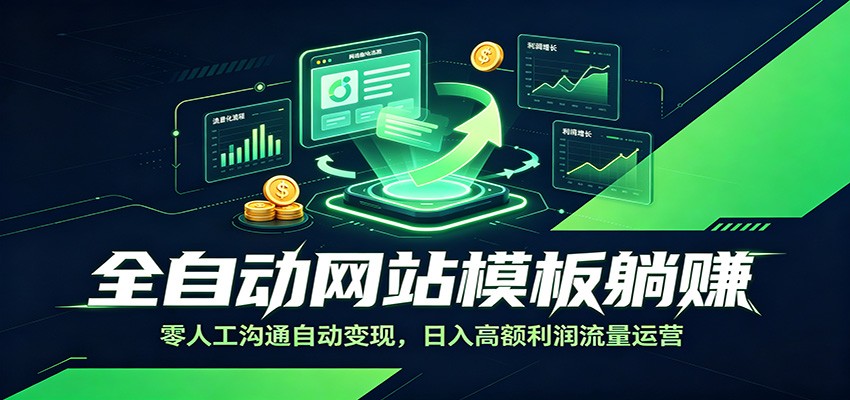全自动网站模板躺赚：零人工沟通自动变现，日入高额利润流量运营|一人科技OPC聚合软件