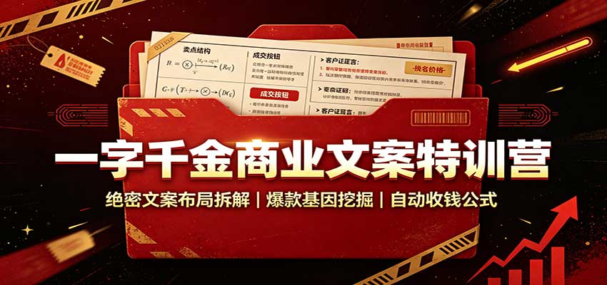 一字千金商业文案特训营：绝密文案布局拆解，爆款基因挖掘，自动收钱公式|一人科技OPC聚合软件