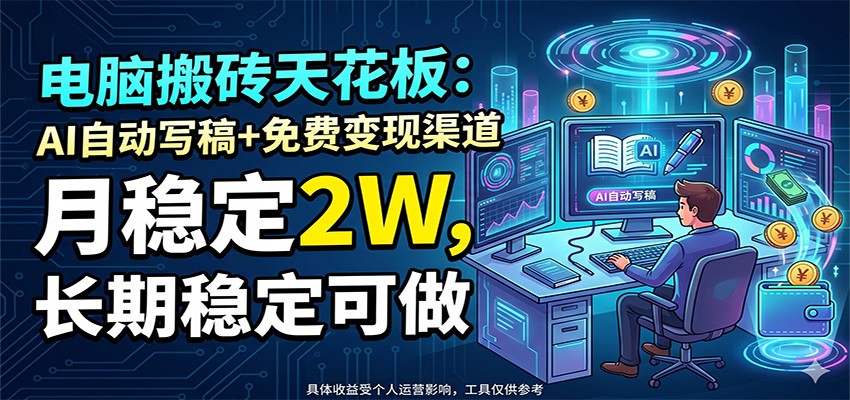电脑搬砖天花板：AI自动写稿+免费变现渠道，月稳定2W，长期稳定可做|一人科技公司导航