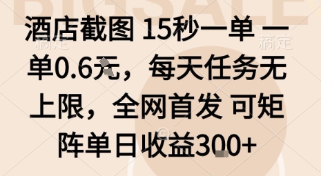 酒店截图15秒一单，一单0.6米，每天任务无上限，全网首发可矩阵单日收益3张【揭秘】|HOOK协议网