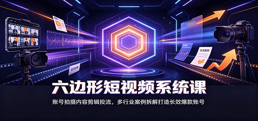 六边形短视频系统课：账号拍摄内容剪辑投流，多行业案例拆解打造长效爆款账号|一人科技OPC聚合软件