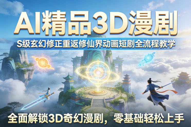 AI精品3D漫剧S级玄幻修正重返修仙界动画短剧全流程教学，全面解锁3D奇幻漫剧，零基础轻松上手|协议软件打粉软件