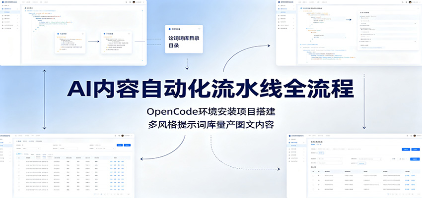 AI内容自动化流水线全流程：OpenCode环境安装项目搭建，多风格提示词库量产图文内容|一人科技OPC聚合软件