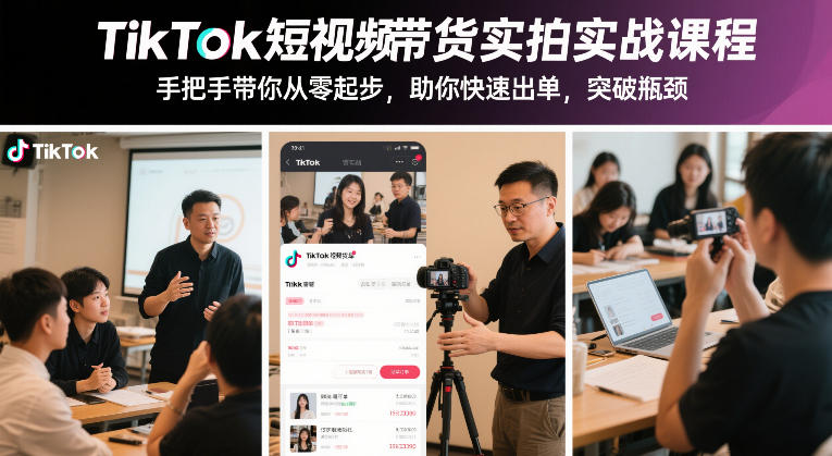 TikTok短视频带货实拍实战课程，手把手带你从零起步，助你快速出单，突破瓶颈|协议软件打粉软件