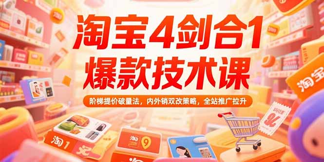 淘宝4剑合1爆款技术课73期：阶梯提价破量法，内外销双改策略 全站推广拉升|HOOK协议网