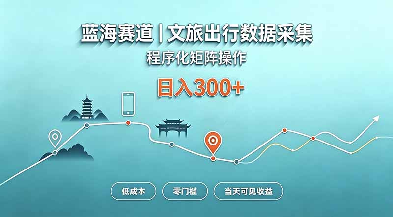 蓝海赛道  文旅出行数据采集  程序化矩阵操作    低成本  零门槛   当天可见收益   日入300+|一人科技OPC聚合软件