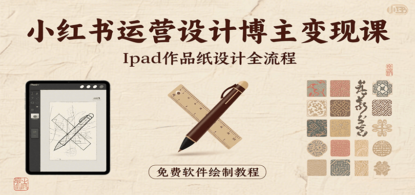 小红书运营设计博主变现课：iPad 上手作品纸设计，含全流程及细节技巧，避坑少绕路|HOOK协议网
