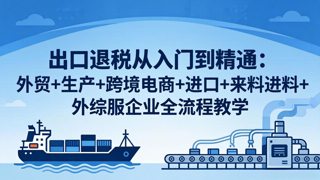 出口退税从入门到精通：外贸+生产+跨境电商+进口+来料进料+外综服企业全流程教学|协议软件打粉软件