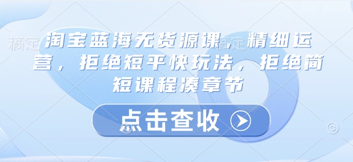 淘宝蓝海无货源课，精细运营，拒绝短平快玩法，拒绝简短课程凑章节|HOOK协议网