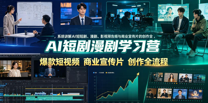 AI短剧漫剧学习营，系统讲解AI短剧、漫剧、影视预告片、爆款短视频与商业宣传片的创作全流程|一人科技公司导航