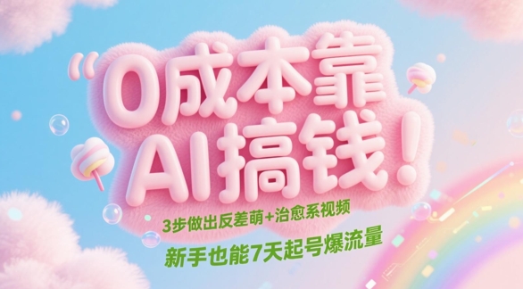 0成本靠AI搞钱！3步做出反差萌+治愈系视频，新手也能7天起号爆流量|HOOK协议网