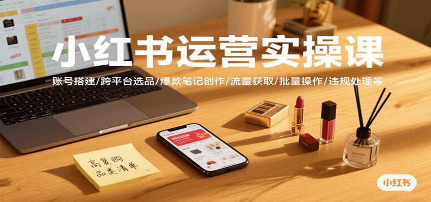小红书运营实操课，账号搭建/跨平台选品/爆款笔记创作/流量获取/批量操作/违规处理等|HOOK协议网