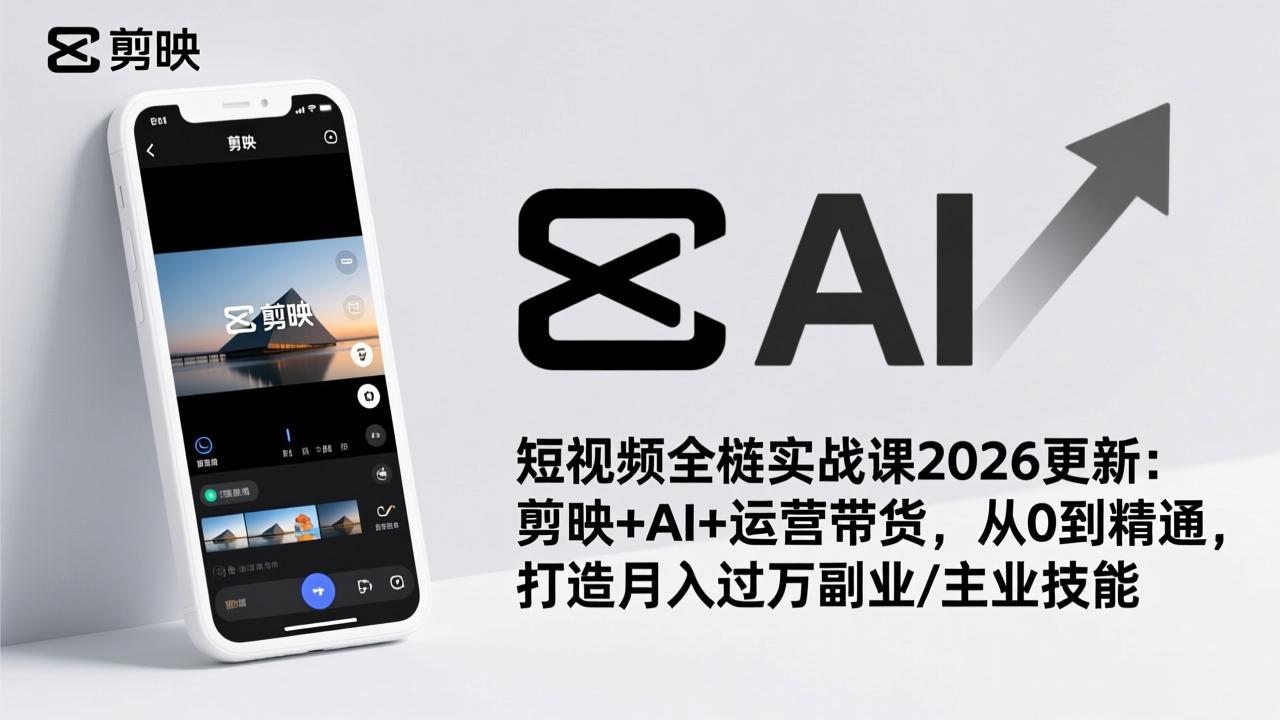 短视频全栈实战课2026更新：剪映+AI+运营带货，从0到精通，打造月入过万副业/主业技能|HOOK协议网