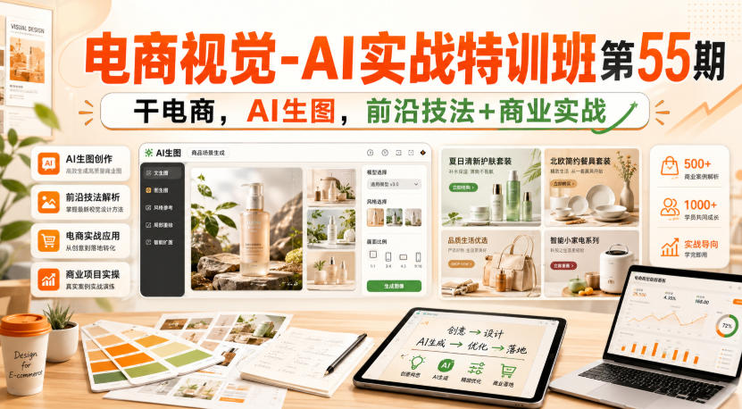 电商视觉-AI实战特训班第55期，干电商，AI生图，前沿技法+商业实战|一人科技OPC聚合软件