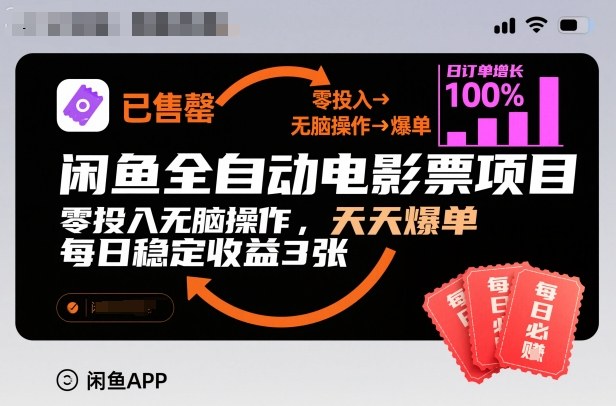 闲鱼全自动电影票项目，零投入无脑操作，天天爆单，每日稳定收益3张【揭秘】|HOOK协议网
