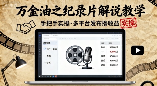 万金油之纪录片解说教学，手把手教你，完全实操，多平台发布撸收益|HOOK协议网