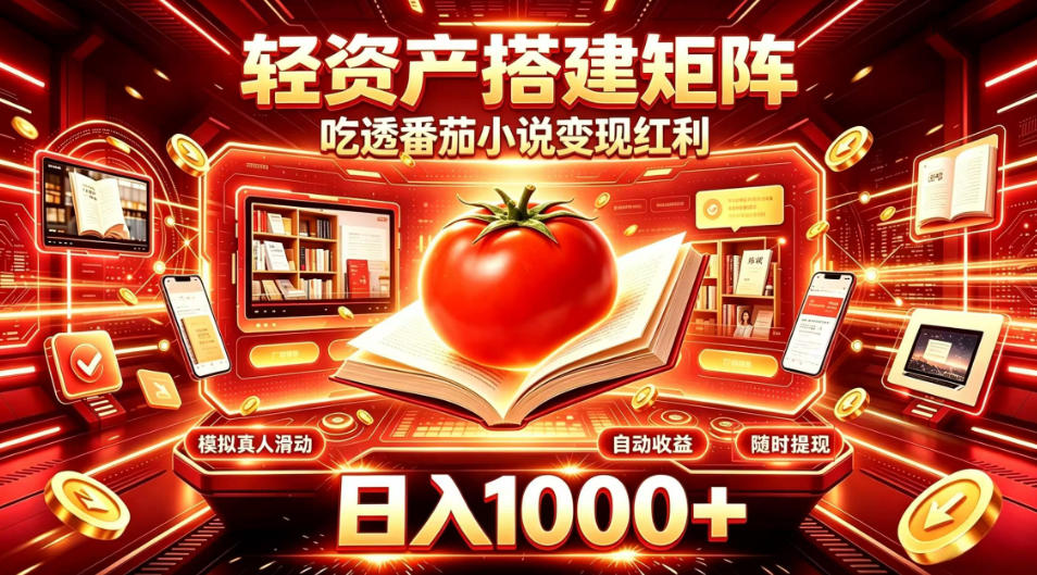 轻资产搭建矩阵，吃透番茄小说变现红利，日入1000+，支持无限矩阵放大【揭秘】|一人科技OPC聚合软件