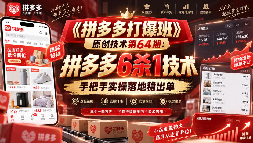 《拼多多打爆班》原创技术第64期：拼多多6杀1技术，手把手实操落地稳出单|一人科技OPC聚合软件