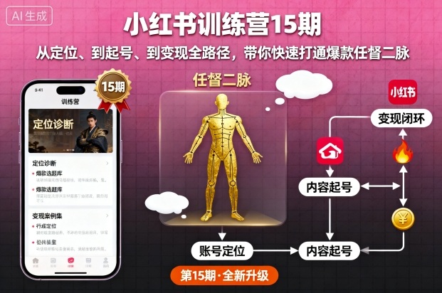 小红书训练营15期，从定位、到起号、到变现全路径，带你快速打通爆款任督二脉|HOOK协议网