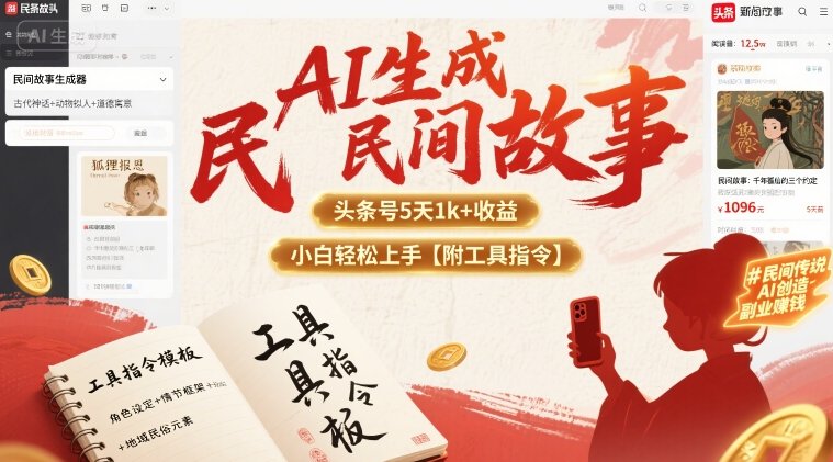 AI生成民间故事，头条号5天1k+，小白轻松上手【附工具指令】|HOOK协议网