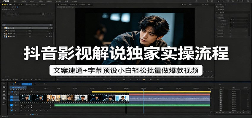 抖音影视解说独家实操流程，文案速通+字幕预设小白轻松批量做爆款视频|协议软件打粉软件