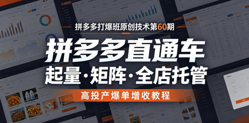拼多多打爆班原创技术第60期，拼多多直通车，起量・矩阵・全店托管，高投产爆单增收教程|一人科技公司导航