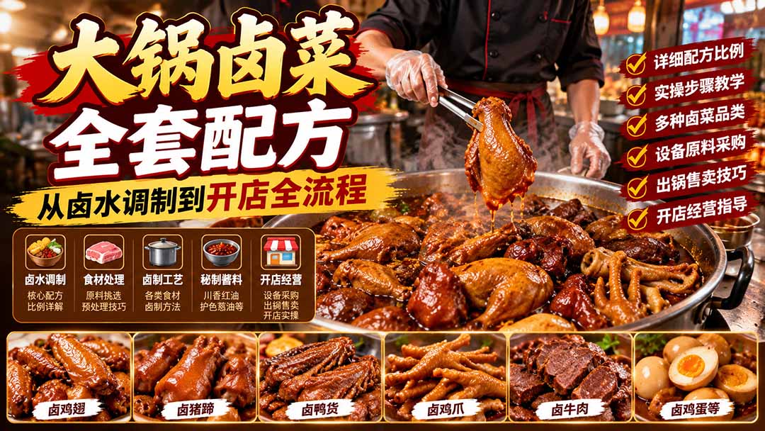 大锅卤菜全套配方，从卤水调制到开店全流程，感觉学会了去摆摊也不错|一人科技OPC聚合软件