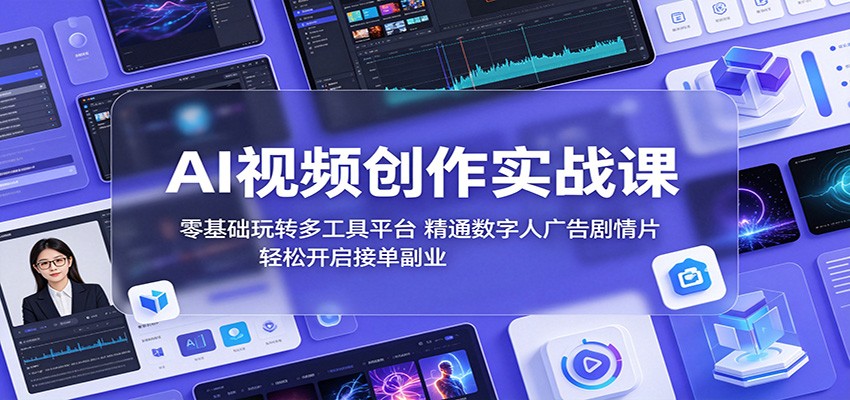 AI视频创作实战课：零基础玩转多工具平台，精通数字人广告、剧情片，轻松开启接单副业|一人科技公司导航