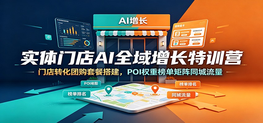 实体门店AI全域增长特训营：门店转化团购套餐搭建，POI权重榜单矩阵同城流量|一人科技OPC聚合软件