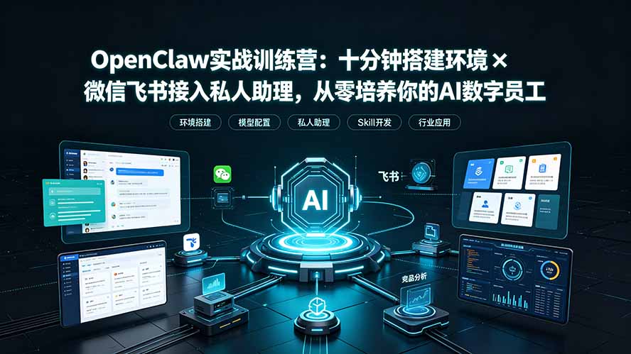 OpenClaw实战特训营：十分钟搭建环境×微信飞书接入私人助理，从零培养你的AI数字员工|一人科技OPC聚合软件