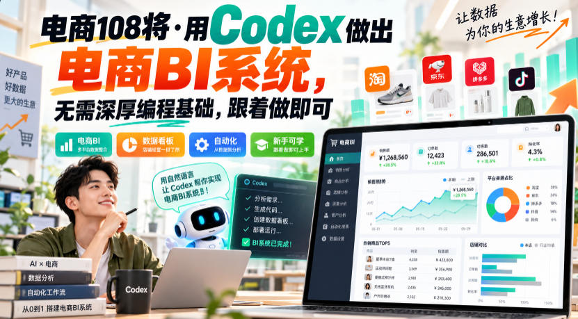 电商108将·用Codex做出电商BI系统，无需深厚编程基础，跟着做即可(更新1026)|一人科技OPC聚合软件