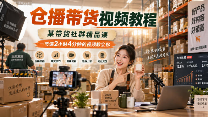 仓播带货视频教程，某带货社群精品课，一节课2小时4分钟的视频教会你|一人科技OPC聚合软件