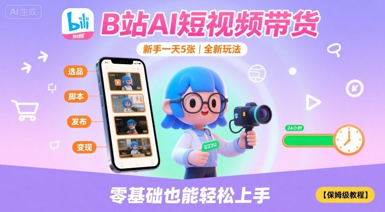 B站AI短视频带货，新手一天5张，全新玩法【保姆级教程】|HOOK协议网