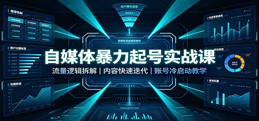 自媒体暴力起号实战课：流量逻辑拆解，内容快速迭代，账号冷启动教学|一人科技OPC聚合软件