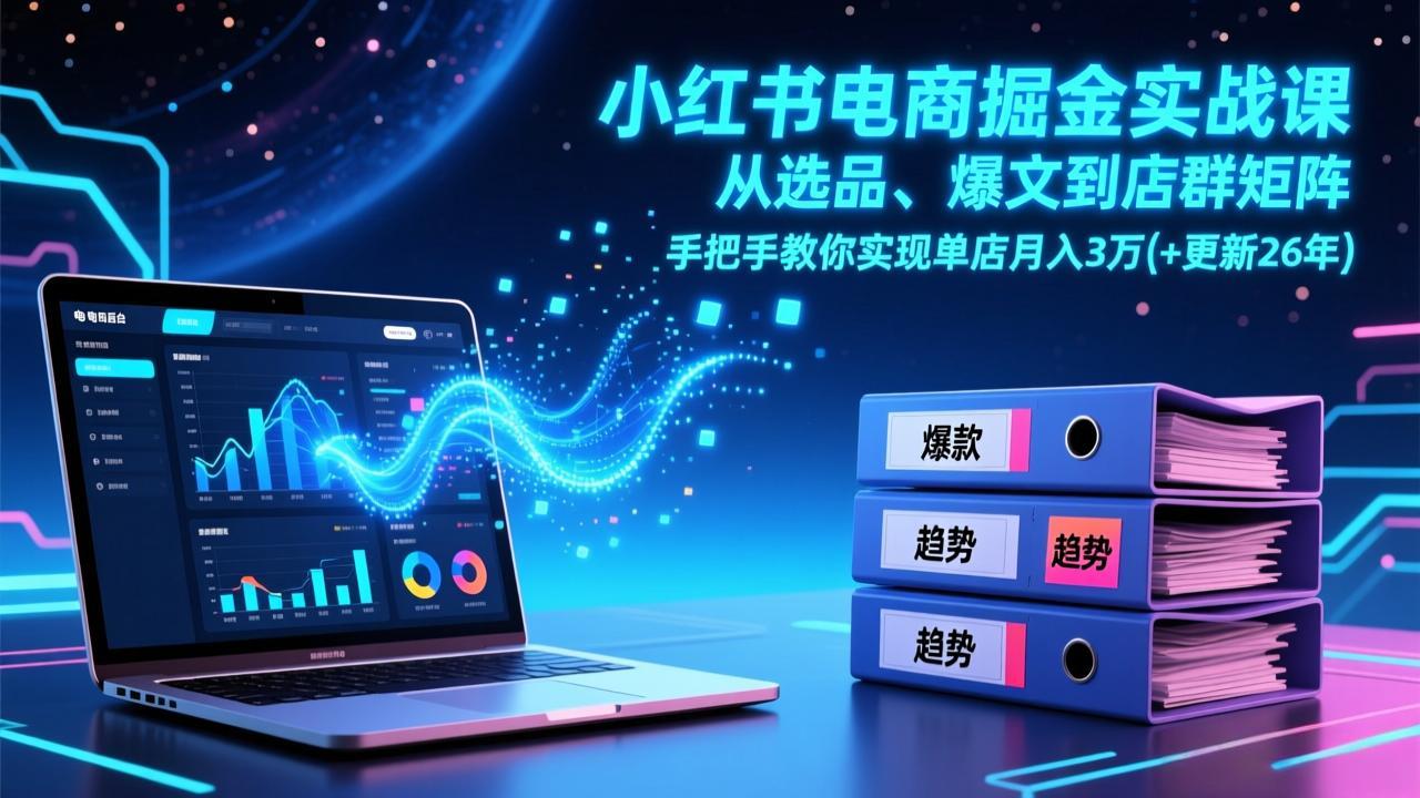 小红书电商掘金实战课，从选品、爆文到店群矩阵，手把手教你实现单店月入3万+(更新26年|协议软件打粉软件