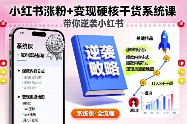 小红书涨粉+变现硬核干货系统课，带你逆袭小红书|HOOK协议网
