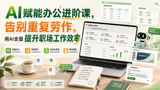 AI赋能办公进阶课，告别重复劳作，用AI全面提升职场工作效率|一人科技OPC聚合软件