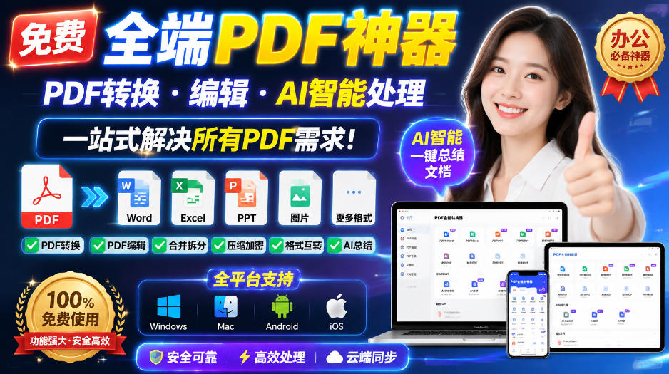 免费全端PDF神器，PDF转换·编辑·AI智能处理，一站式解决所有PDF需求!|一人科技OPC聚合软件