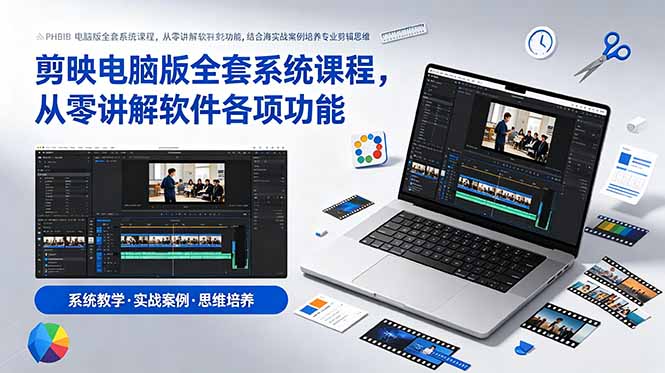 剪映电脑版全套系统课程，从零讲解软件各项功能，结合海量实战案例培养专业剪辑思维|一人科技公司导航