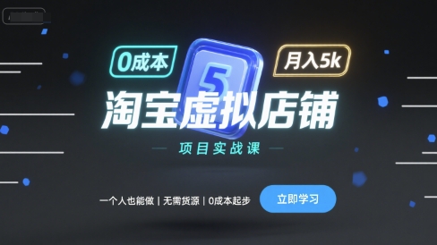 淘宝虚拟店铺项目实战课，一个人也能做，无需货源、0成本起步，月入5k|HOOK协议网